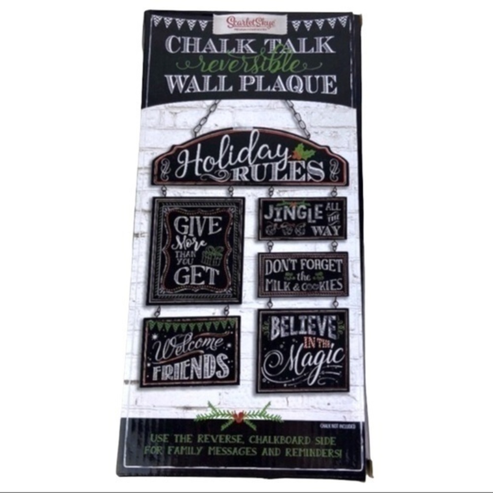Christmas Holiday Rules Wall Plaque Sign Chalk Talk Reversible‎